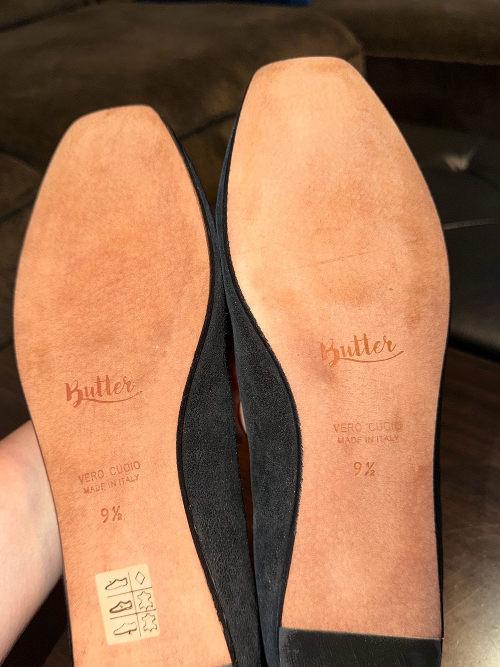 Butter made in Italy Black Square-Toe Ballet Flats with Shiny Toe Cap - Picture 4 of 6